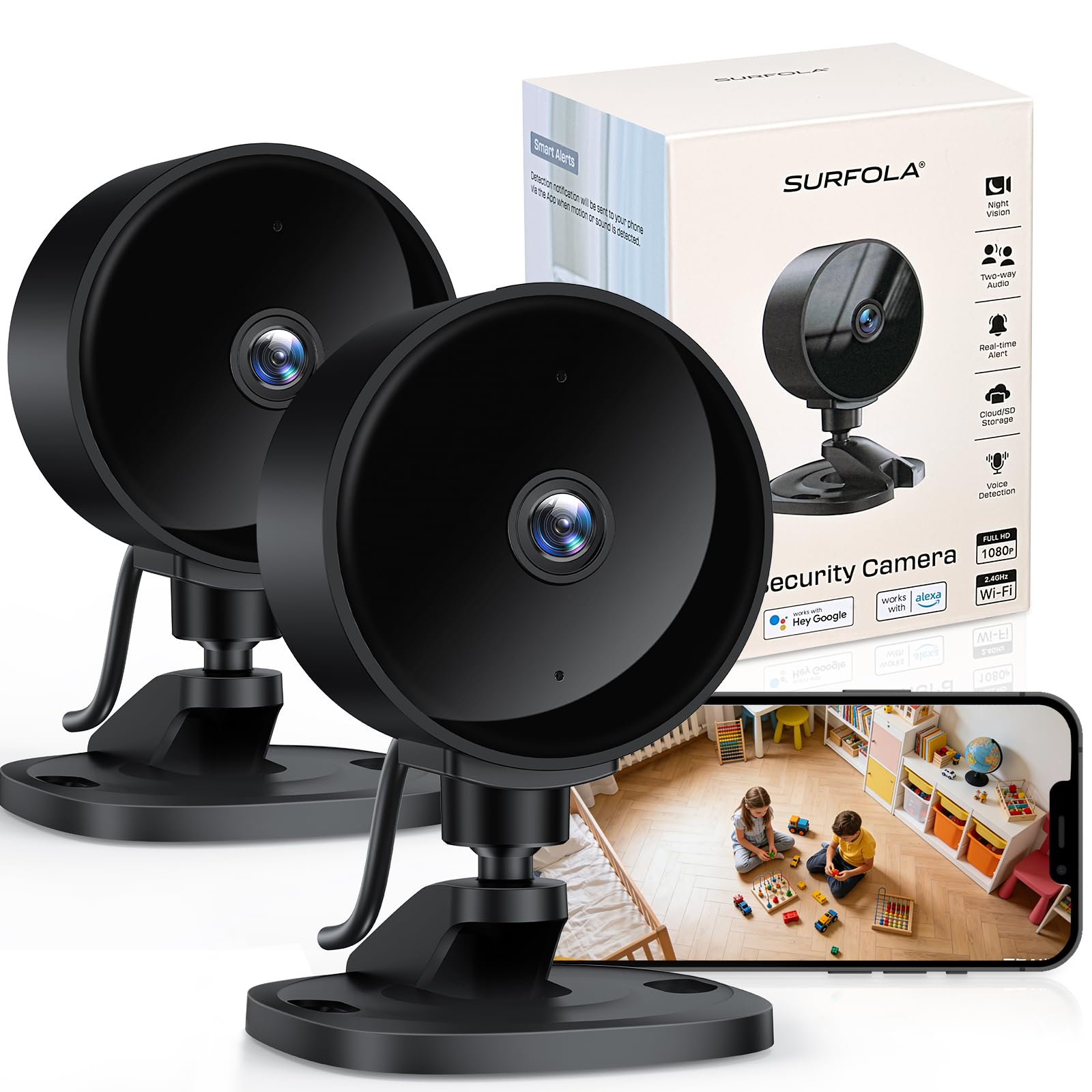 2X Surfola Cámara de Vigilancia WiFi Interior, 1080P FHD